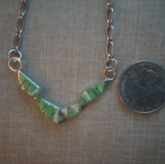 Sterling Silver Opal Jasper Vintage Necklace Earrings Set - Picture 7 of 10